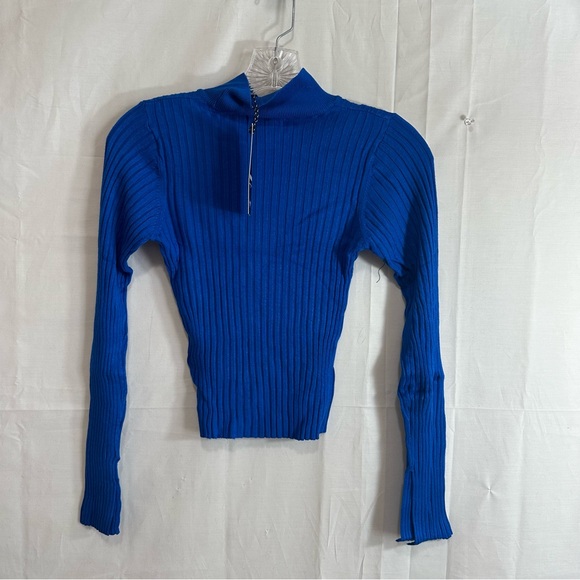 Threadbare Women’s Ribbed Mock High Neck Long Sleeve Shirt in Royal Blue US 4 - Picture 3 of 3